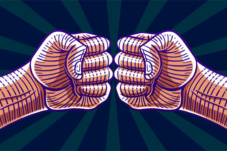 clenched fists bumping, fighting each other vectorのイラスト素材