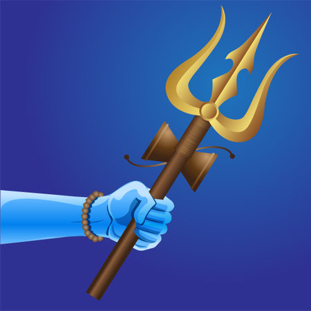 lord shiva weapon golden trishul in hand vectorのイラスト素材