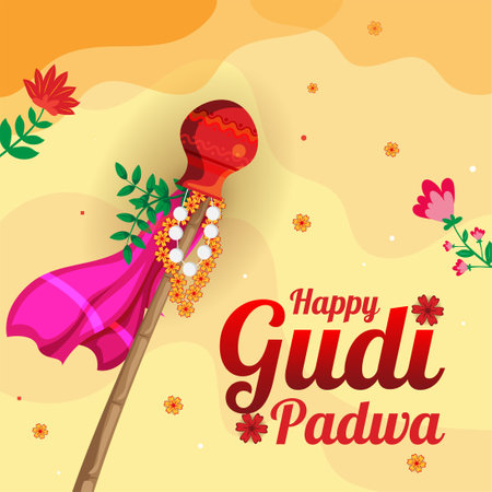 cultural hindu new year festival gudi padwa celebration traditional design vectorのイラスト素材