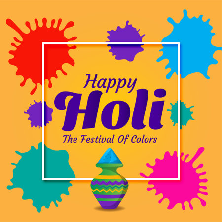 colorful happy holi hindu festival celebration greeting with color splash vectorのイラスト素材