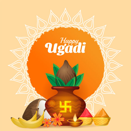 happy ugadi festival celebration greeting background vectorのイラスト素材