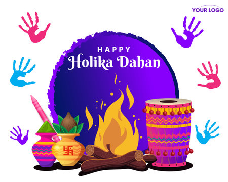 colorful happy holika dahan hindu festival celebration greeting with hand prints vectorのイラスト素材