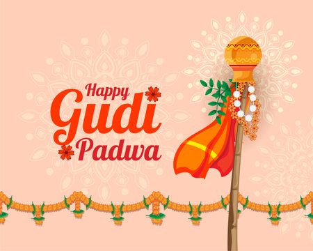cultural hindu new year festival gudi padwa celebration traditional design vectorのイラスト素材