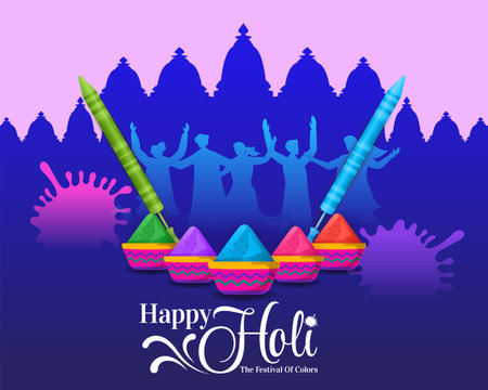 people celebrating colorful happy holi hindu festival background greeting vectorのイラスト素材