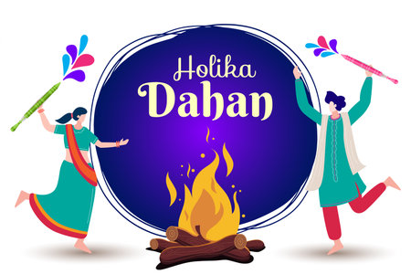 people celebrating holika dahan hindu festival vectorのイラスト素材