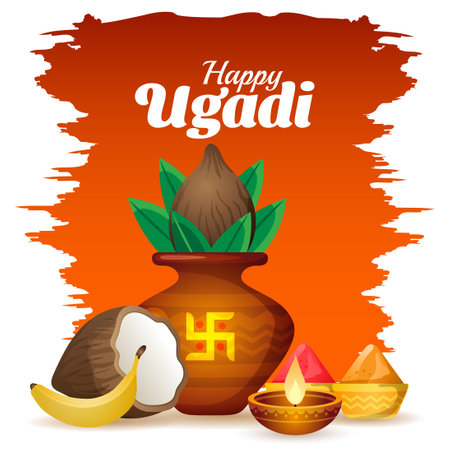 happy ugadi festival celebration greeting background vectorのイラスト素材