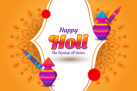 colorful happy holi hindu festival celebration greeting with color and traditional design vectorのイラスト素材