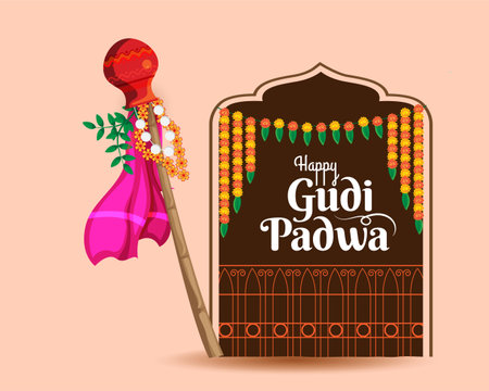 cultural hindu new year festival gudi padwa celebration greeting background vectorのイラスト素材