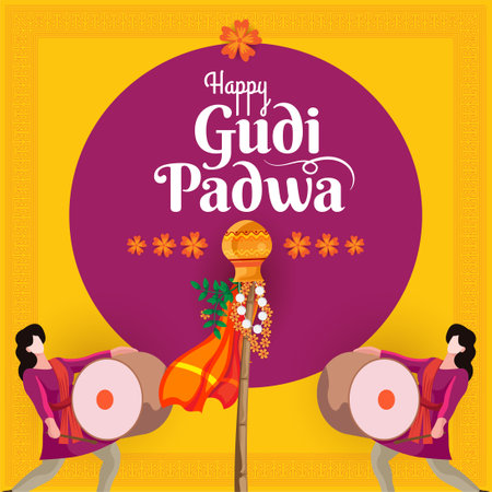 cultural marathi hindu new year festival gudi padwa celebration greeting background vectorのイラスト素材