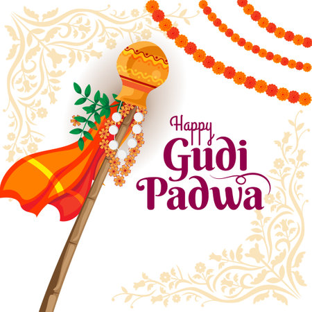 cultural hindu new year festival gudi padwa celebration traditional design vectorのイラスト素材