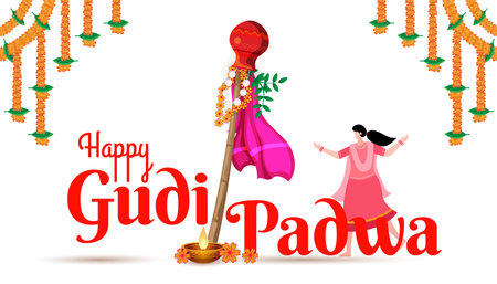 cultural marathi hindu new year festival gudi padwa celebration greeting background vectorのイラスト素材