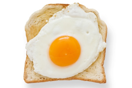 Fried egg on white toast from above 