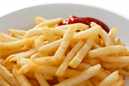 Crispy French fries with ketchup ready to eatの写真素材