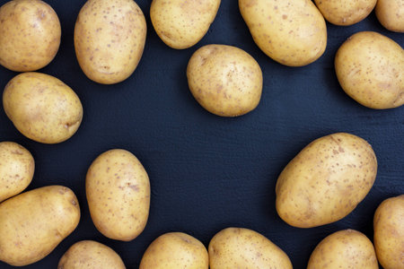 Potatoes from above.Space for text.の写真素材
