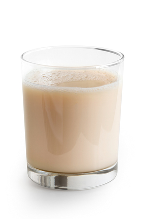 Glass of vegan milk isolated on white.の写真素材