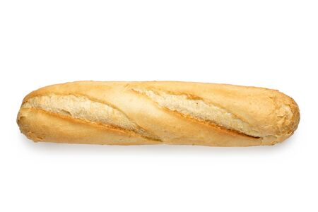 Traditional plain white baguette isolated on white. Top view.の写真素材
