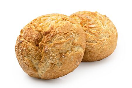 Two round rustic white bread rolls isolated on white.の写真素材