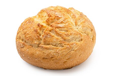 Round rustic white bread roll isolated on white.の写真素材