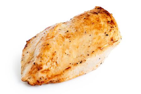 Whole pan roasted chicken breast isolated on white.の写真素材