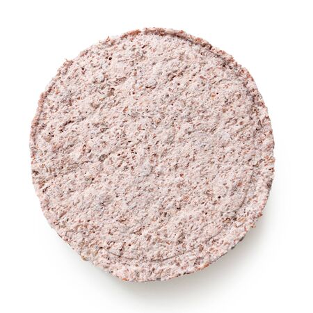 Frozen plant based burger patty isolated on white. Top view.の写真素材