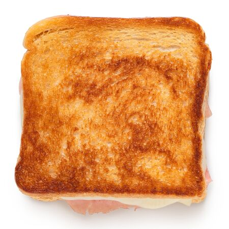 Classic cheese and ham toasted sandwich isolated on white. Top view.の写真素材