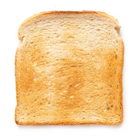Single slice of white toast isolated on white. Top view.の写真素材