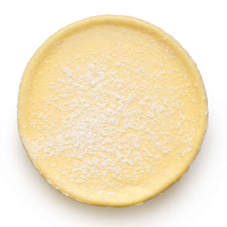 Whole New York style cheesecake isolated on white. Top view.の写真素材