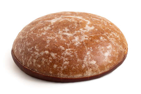 Glazed gingerbread lebkuchen with chocolate isolated on white.の写真素材