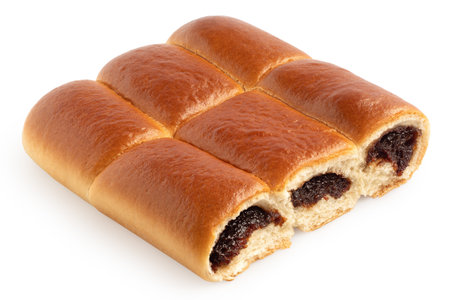 Czech yeast buns filled with plum jam isolated on white.の写真素材