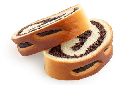 Two slices of Czech poppy seed strudel isolated on white.の写真素材