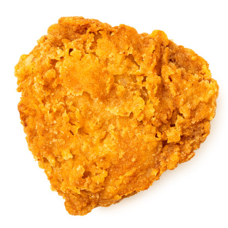 Crispy fried chicken thigh isolated on white. Top view.の写真素材