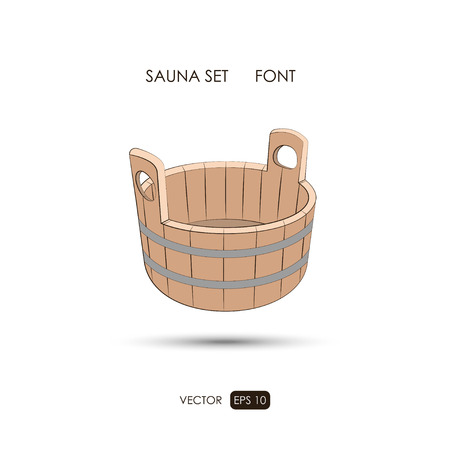 Font. Sauna accessories on a white background. ?athroom items. Vector illustrationのイラスト素材