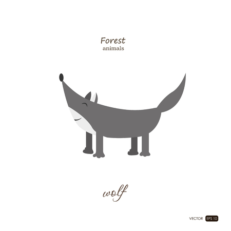 Wolf in cartoon style on white background. Forest animals. Vector illustrationのイラスト素材