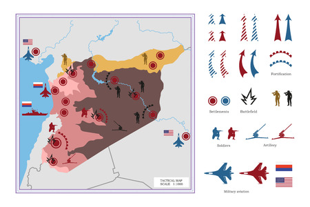 Military tactical map with icons. The conflict in Syria. Vector illustrationのイラスト素材
