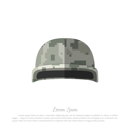 Helmet of soldier on a white background. Military hat with camouflage in a flat styleのイラスト素材