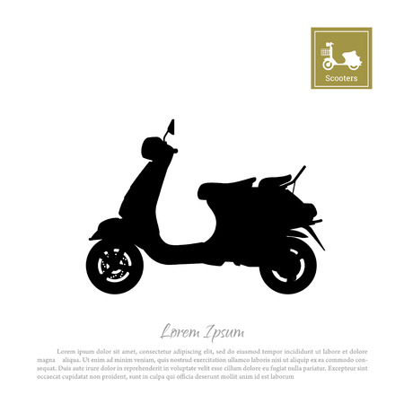 Black silhouette of scooter on white background. Side view. City motorcycleのイラスト素材