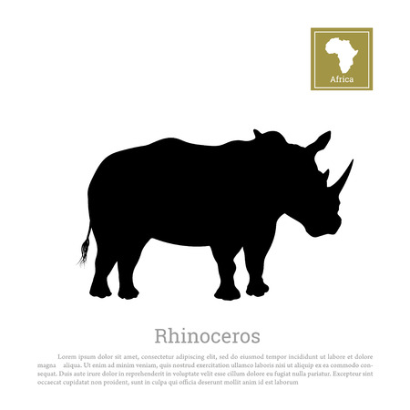 Black silhouette of a rhino on a white background. Big rhinoceros. African animalsのイラスト素材