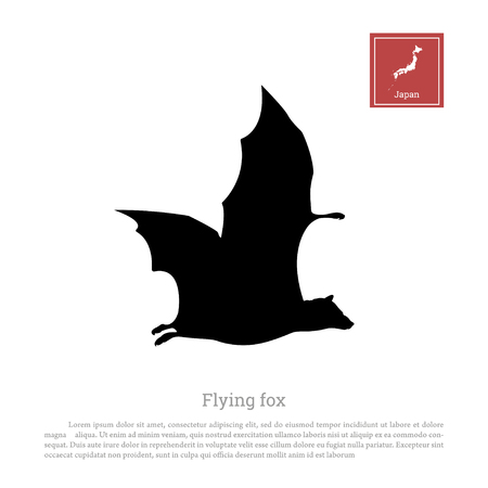 Black silhouette of a japanese flying fox on white background. Bat image. Animals of Japan. Vector illustrationのイラスト素材
