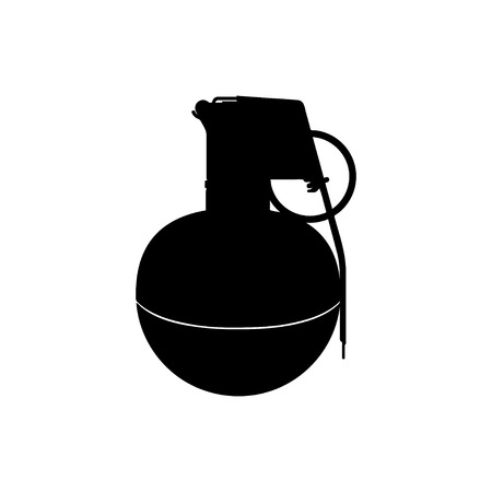 Black silhouette of hand grenade. Army explosive. Weapon icon. Military objectのイラスト素材
