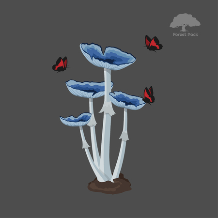 Icon of blue fantasy mushroom with butterfly.のイラスト素材