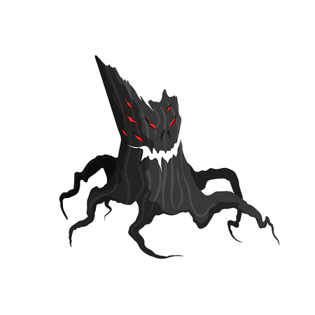 Horror tree on a white background. Evil monster.Mystery character of helloween. Magic sprite object. Vector illustrationのイラスト素材