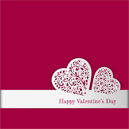 Valentine's day card with paper ornate heart. Love romantic banner. February 14. 3d greeting poster. Vector illustrationのイラスト素材