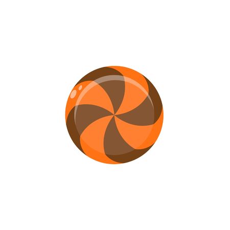Orange and brown caramel on white background. Isolated image of candy. Circle lollipop. Vector illustrationのイラスト素材