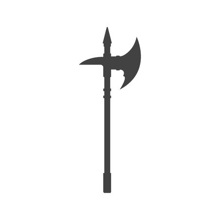 Black silhouette of isolated knight axe. Medieval weapon icon. Fantasy hatchet signのイラスト素材
