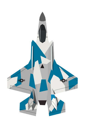 Nursery military airplane drawing. Army plane in cartoon style. Isolated warplane art for boys bedroom decor. Top view. Print for toddler wall artのイラスト素材