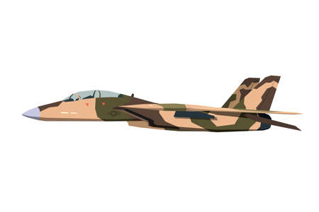 Nursery military airplane drawing. Army plane in cartoon style. Isolated camouflage warplane art for...