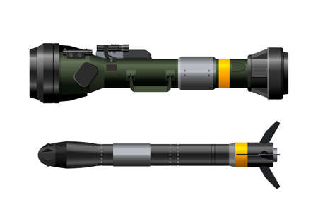 Rocket launcher side view. Realistic antitank rifle. Isolated missile weapon. Anti-tank military gun. Armed hand grenadeのイラスト素材