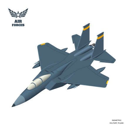 Isometric military plane. Supersonic jet fighter. 3d army airplane. Isolated armed aircraft with missile weapon. American air forces transportationのイラスト素材