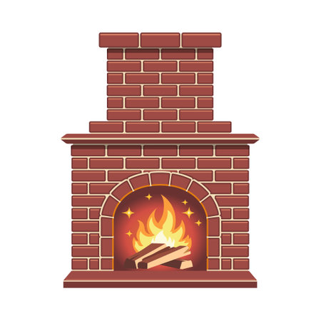 Isolated fireplace drawing. Interior winter decoration. Simple flame art. Home furniture in cartoon styleのイラスト素材
