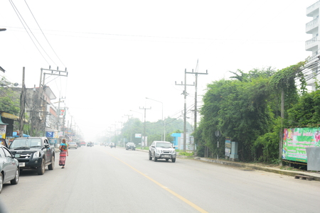 Smoke from forest fires in Indonesia blows across Phatthalung Thailandのeditorial素材